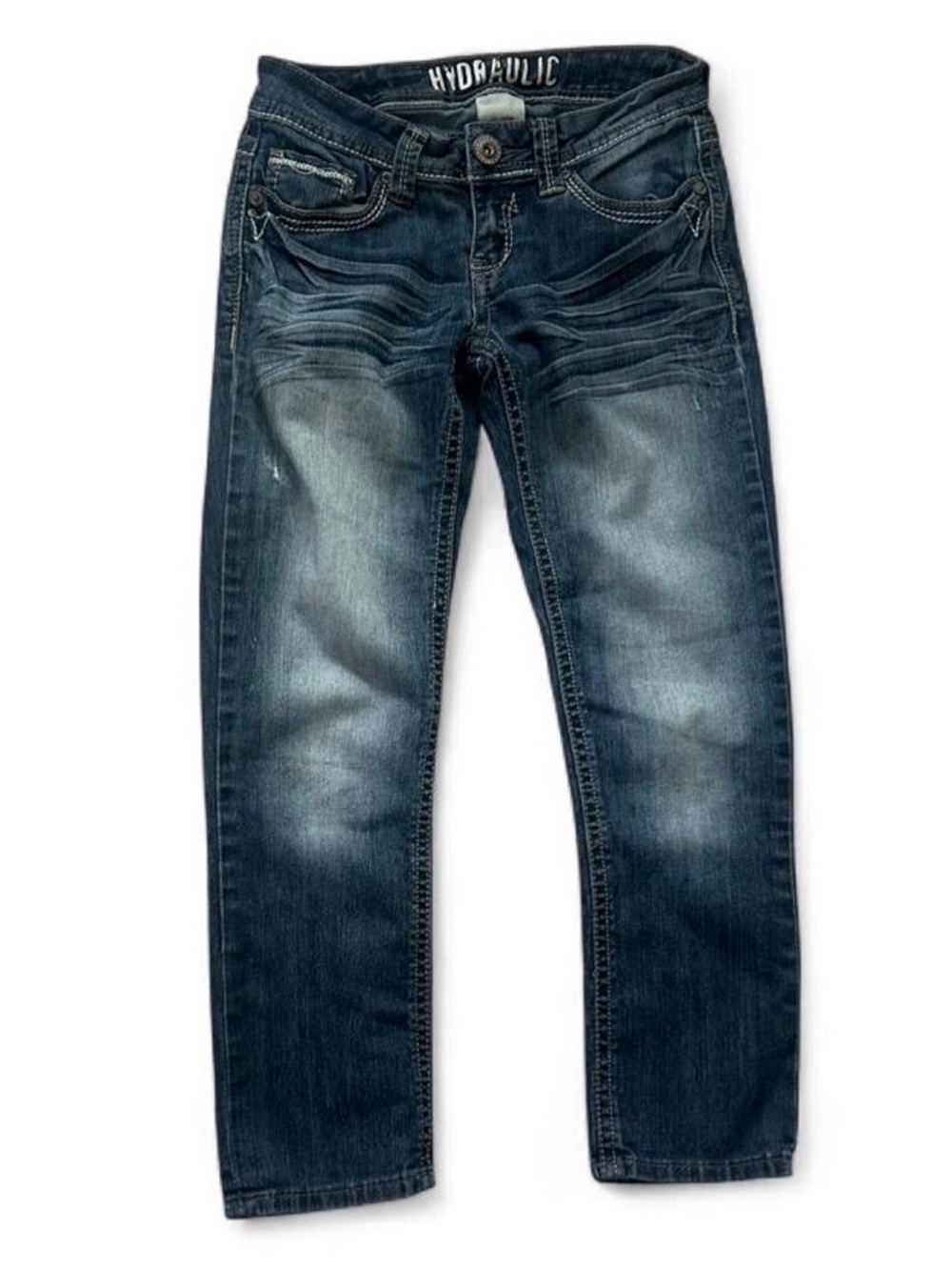 Hydraulic Washed Blue Slim Straight Jeans